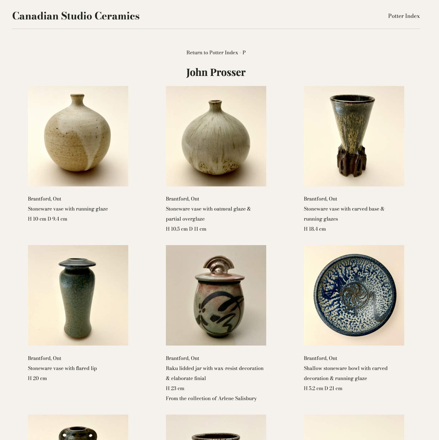 Screenshot of Canadian Studio Ceramics website.